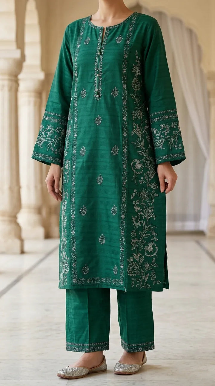 3 PC Embellished Cambric Stitched Suit PW601311