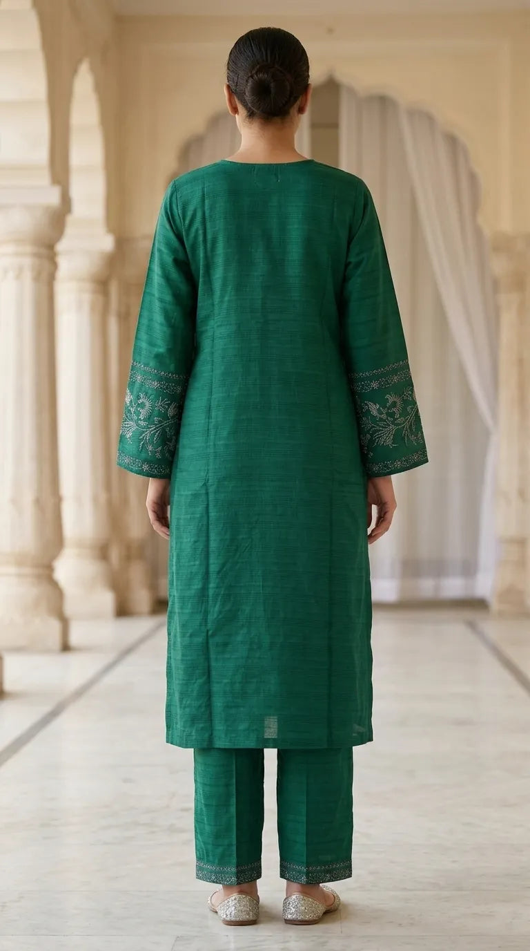 3 PC Embellished Cambric Stitched Suit PW601311