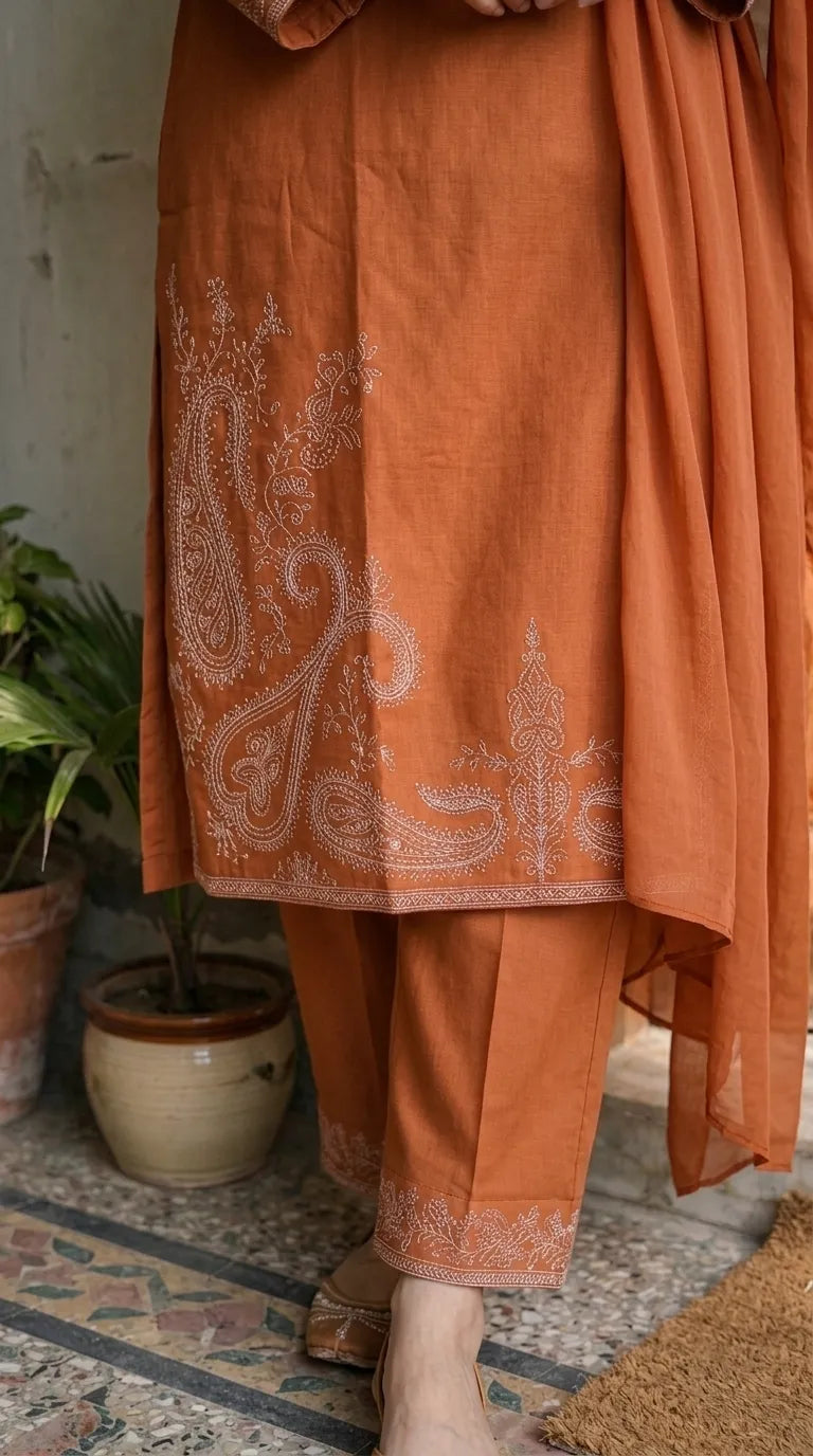 3 PC Embellished Cambric Stitched Suit PW601525