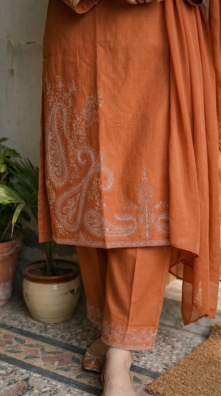 3 PC Embellished Cambric Stitched Suit PW601525
