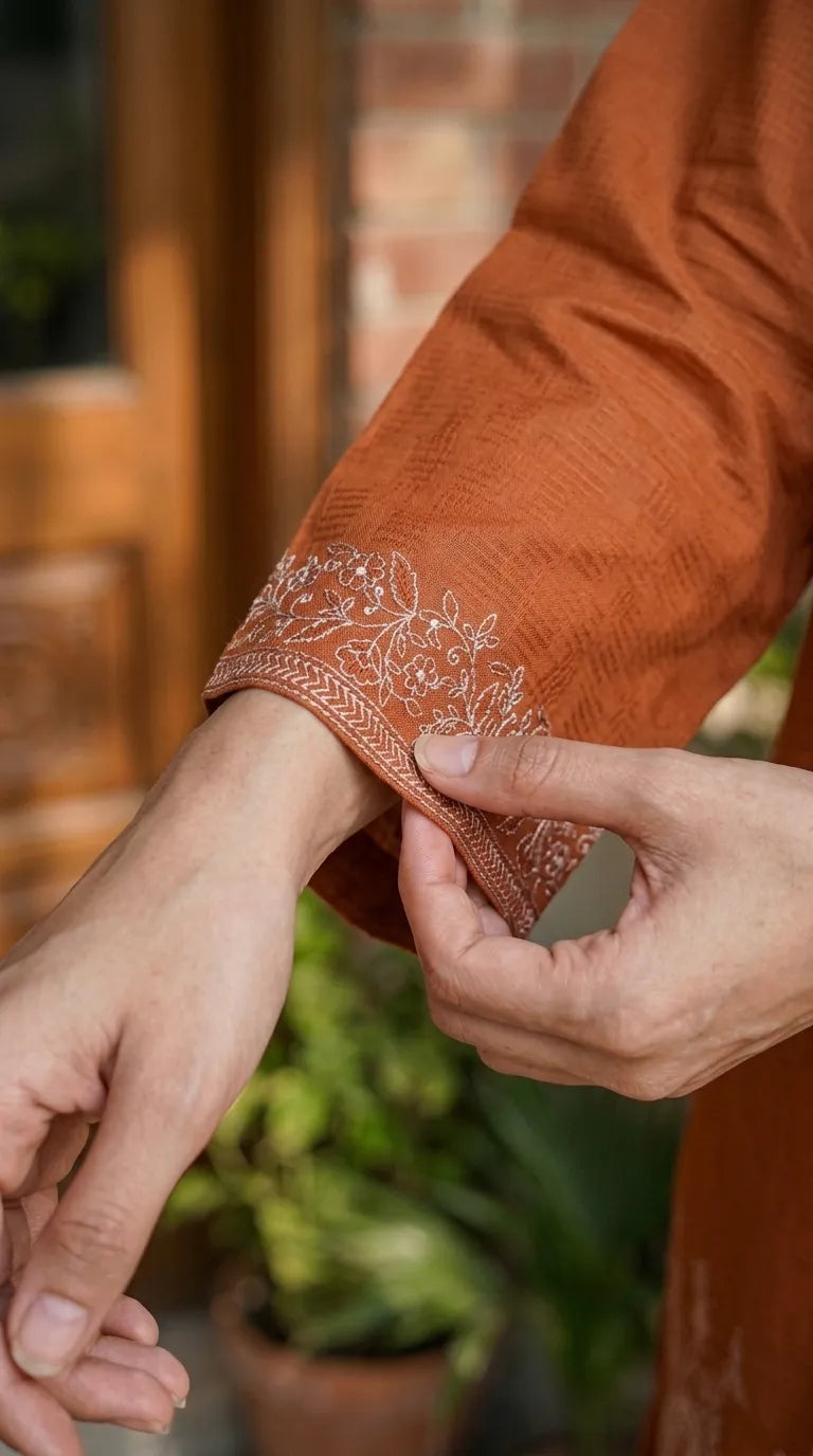 3 PC Embellished Cambric Stitched Suit PW601525