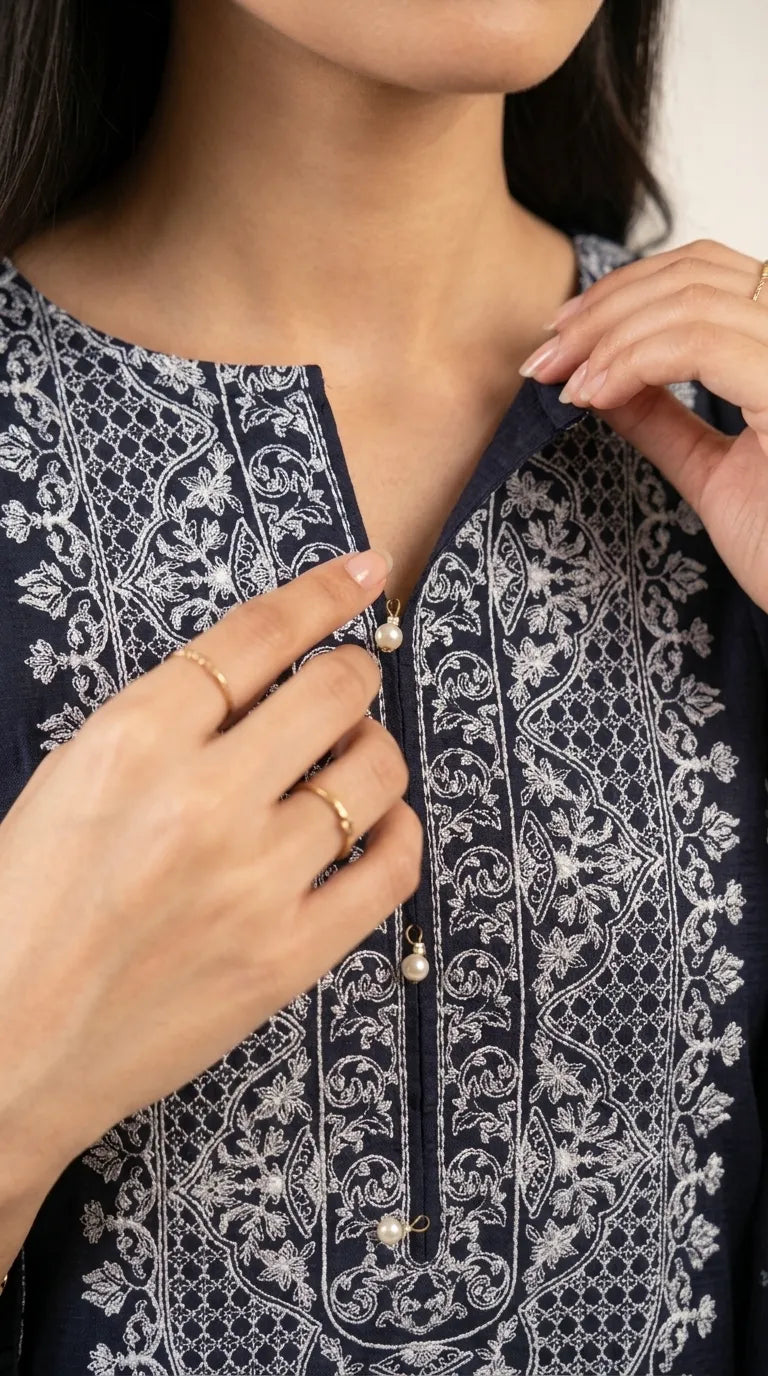 3 PC Embellished Cambric Stitched Suit PW601948