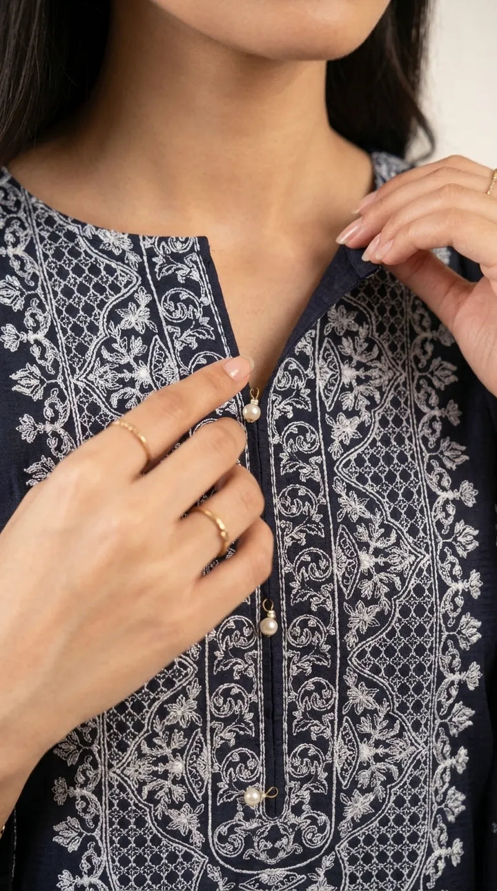 3 PC Embellished Cambric Stitched Suit PW601948