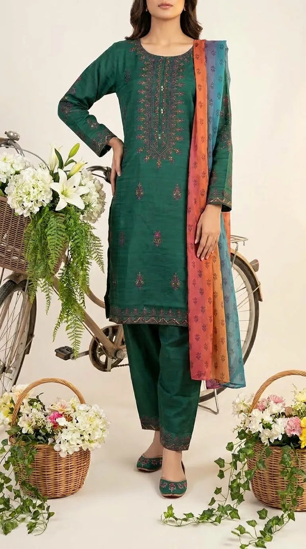 3 PC Embellished Cambric Suit PW602153
