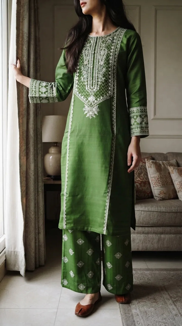 3 PC Embellished Cambric Stitched Suit PW602611