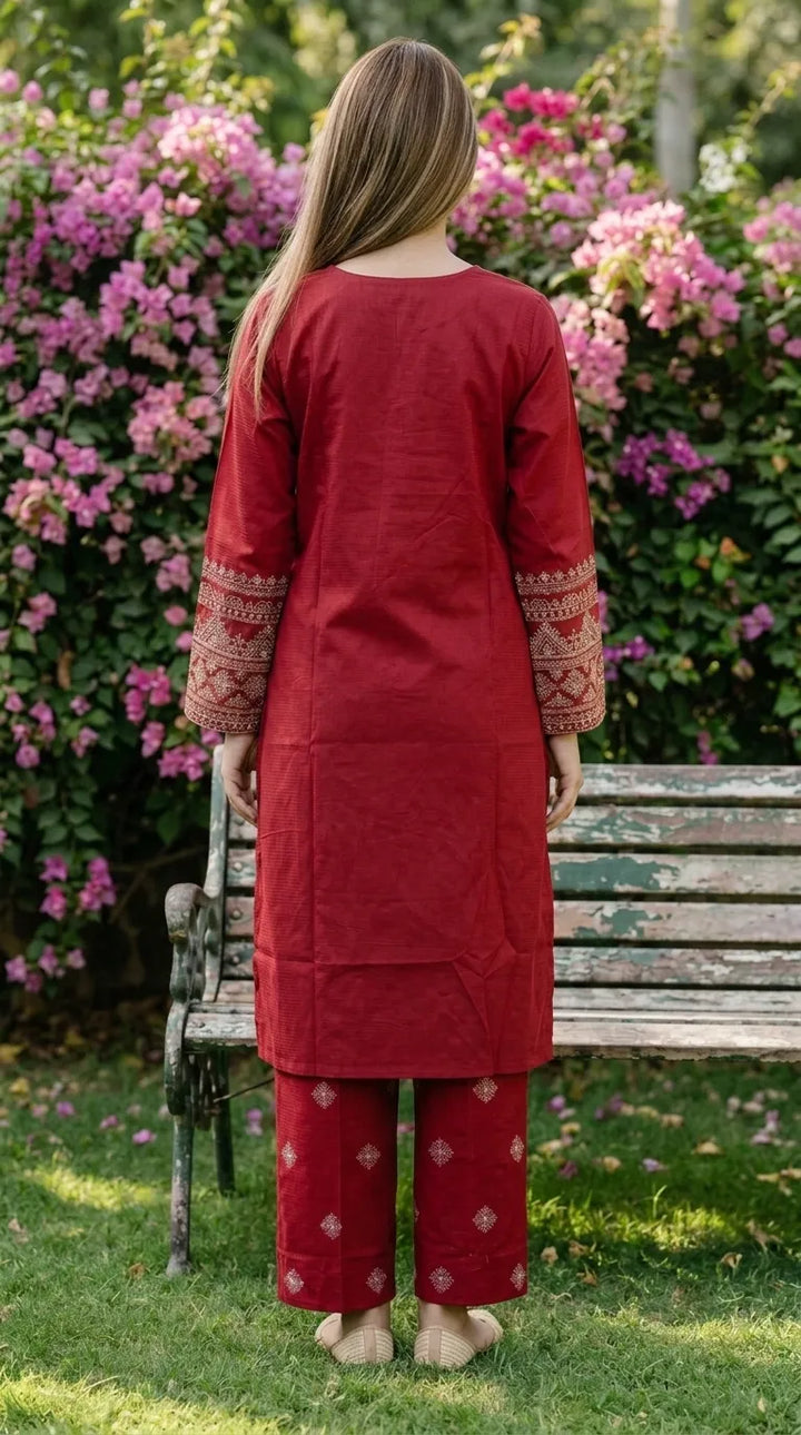 3 PC Embellished Cambric Stitched Suit PW602613