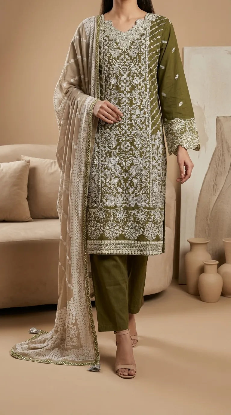 3 PC Embellished Khaddar Suit PW603411