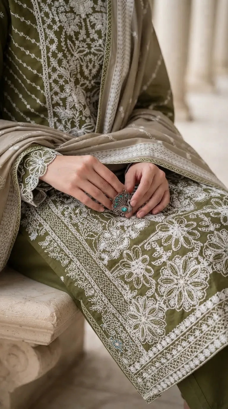 3 PC Embellished Khaddar Stitched Suit PW603411