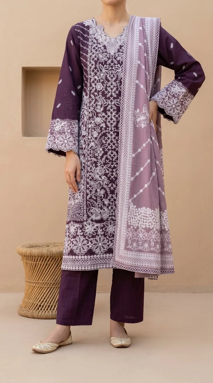 3 PC Embellished Khaddar Stitched Suit PW603466