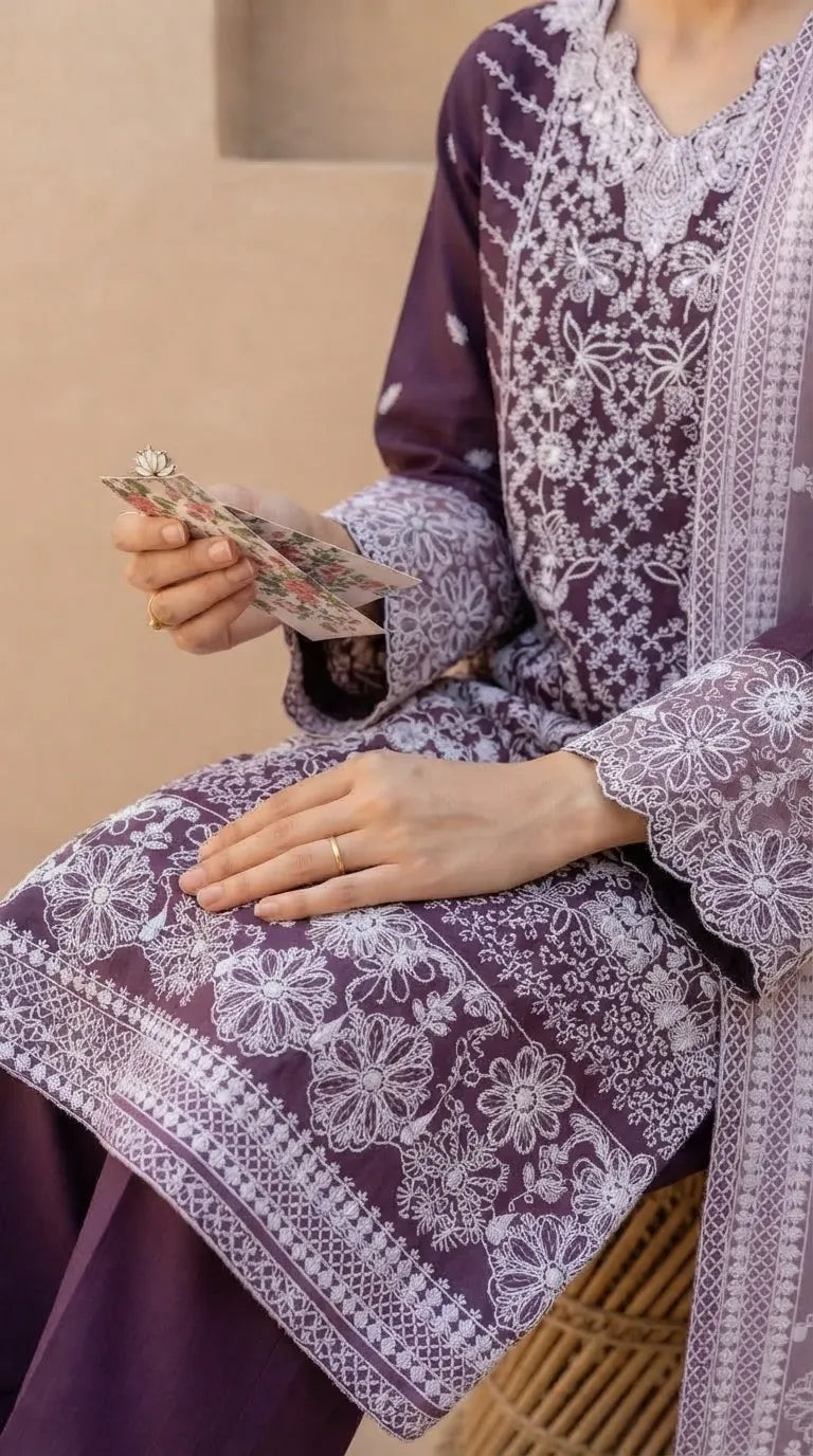 3 PC Embellished Khaddar Stitched Suit PW603466