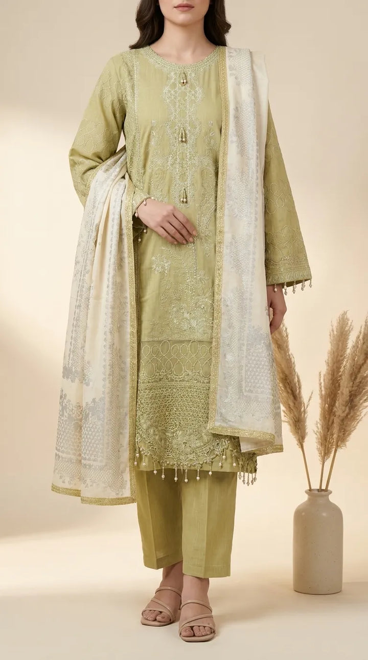 3 PC Embellished Khaddar Suit PW603587