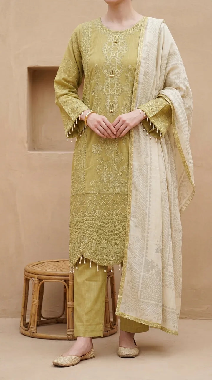 3 PC Embellished Khaddar Stitched Suit PW603587