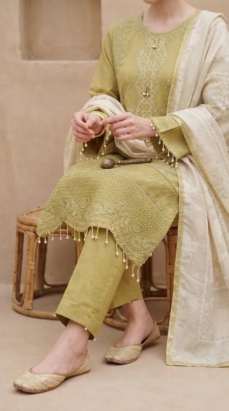 3 PC Embellished Khaddar Stitched Suit PW603587