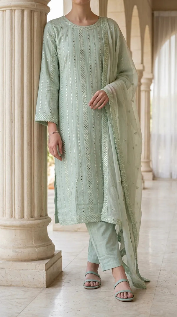 3 PC Embellished Khaddar Stitched Suit PW603611