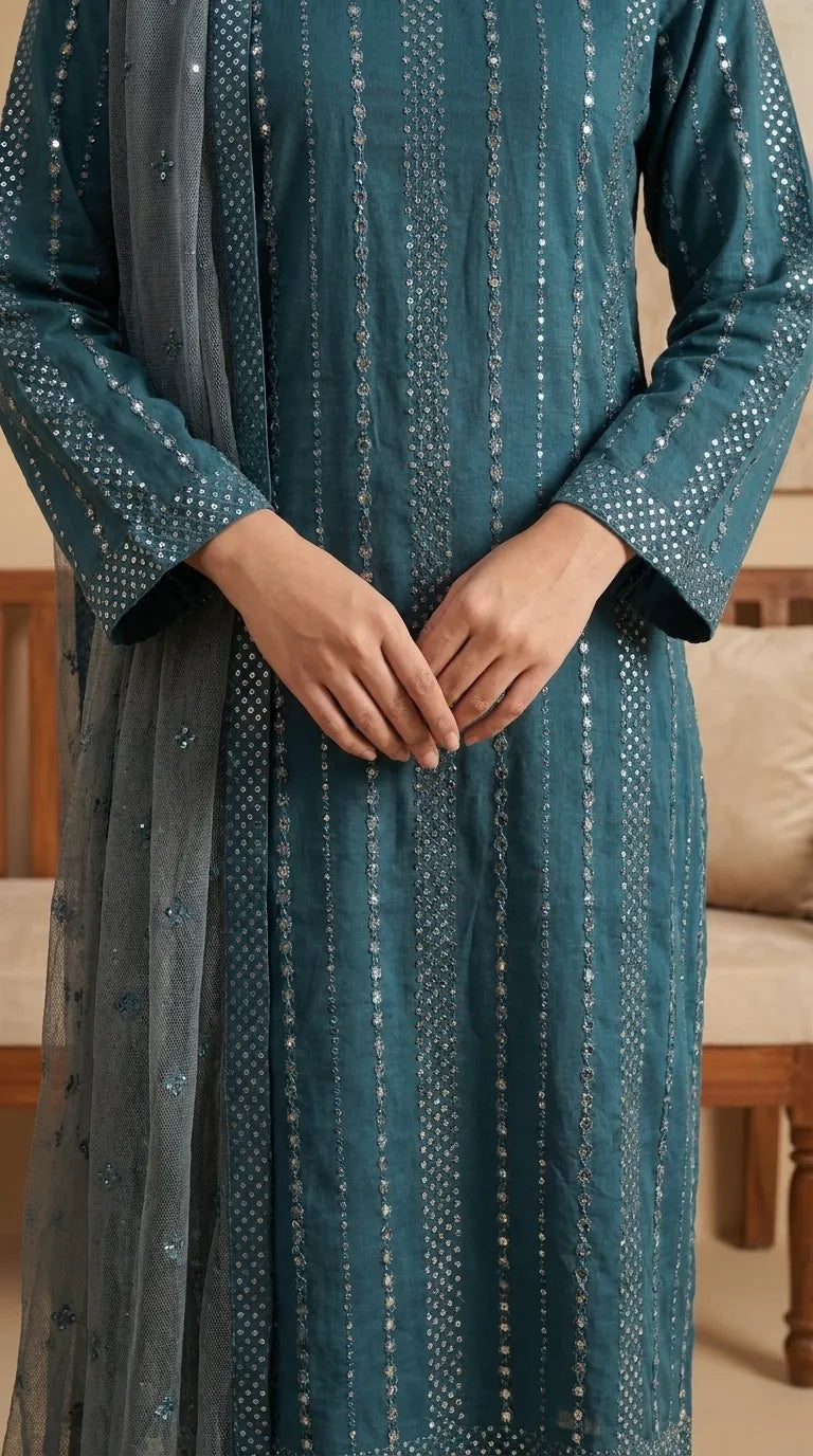3 PC Embellished Khaddar Suit PW603696