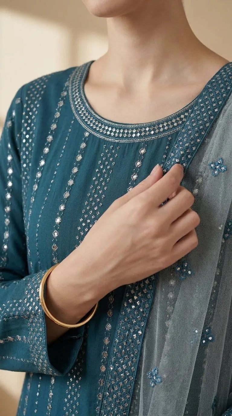 3 PC Embellished Khaddar Stitched Suit PW603696