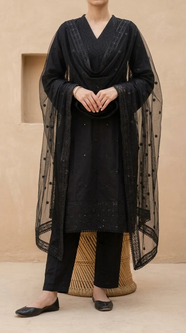 3 PC Embellished Khaddar Stitched Suit PW603701