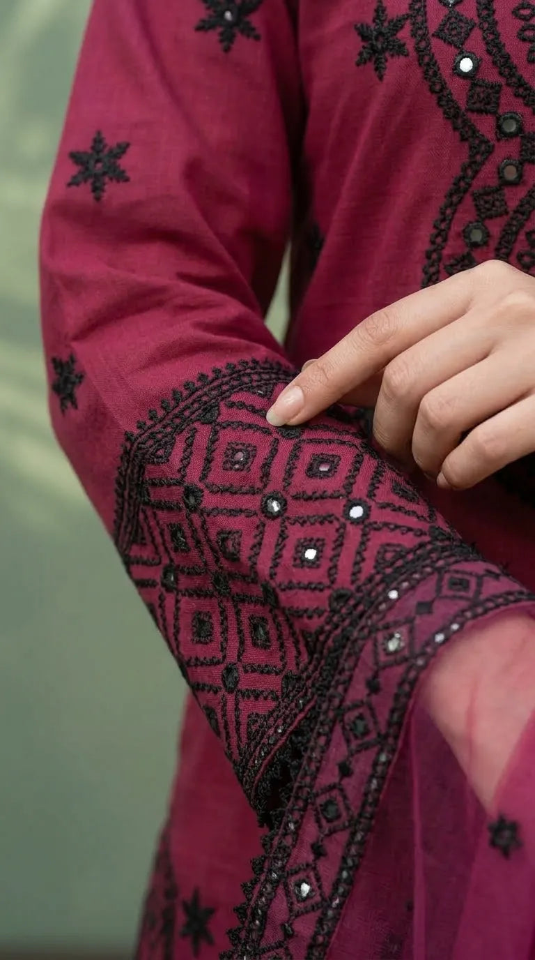 3 PC Embellished Khaddar Stitched Suit PW603705
