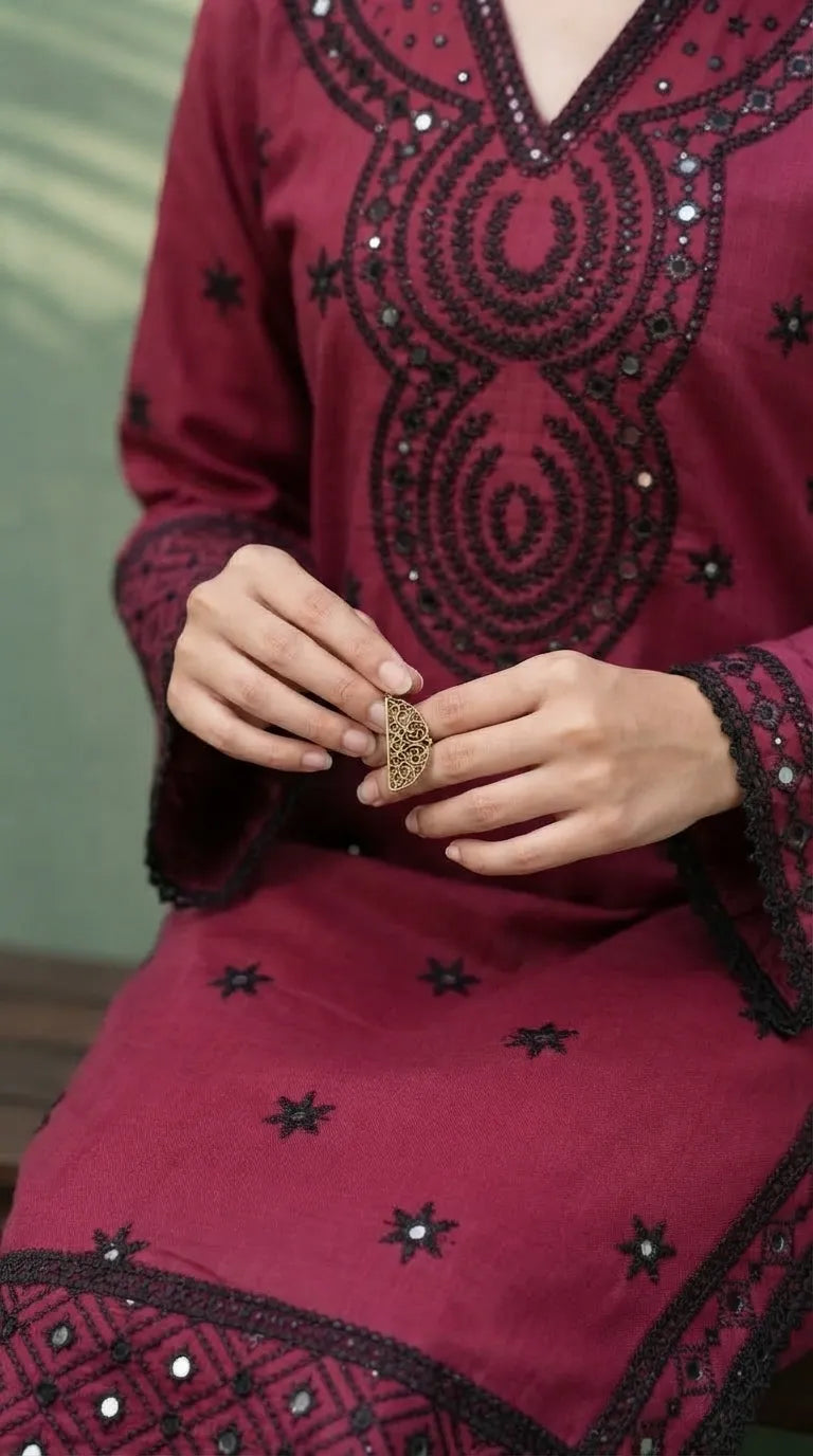3 PC Embellished Khaddar Stitched Suit PW603705