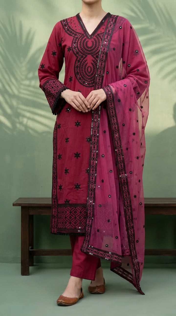 3 PC Embellished Khaddar Stitched Suit PW603705