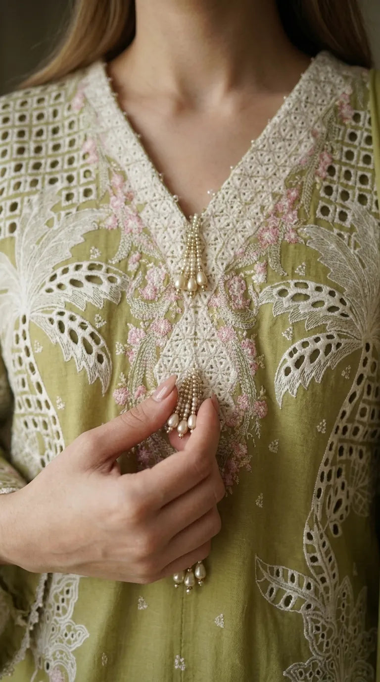 3 PC Embellished Karandi Stitched Suit PW603811