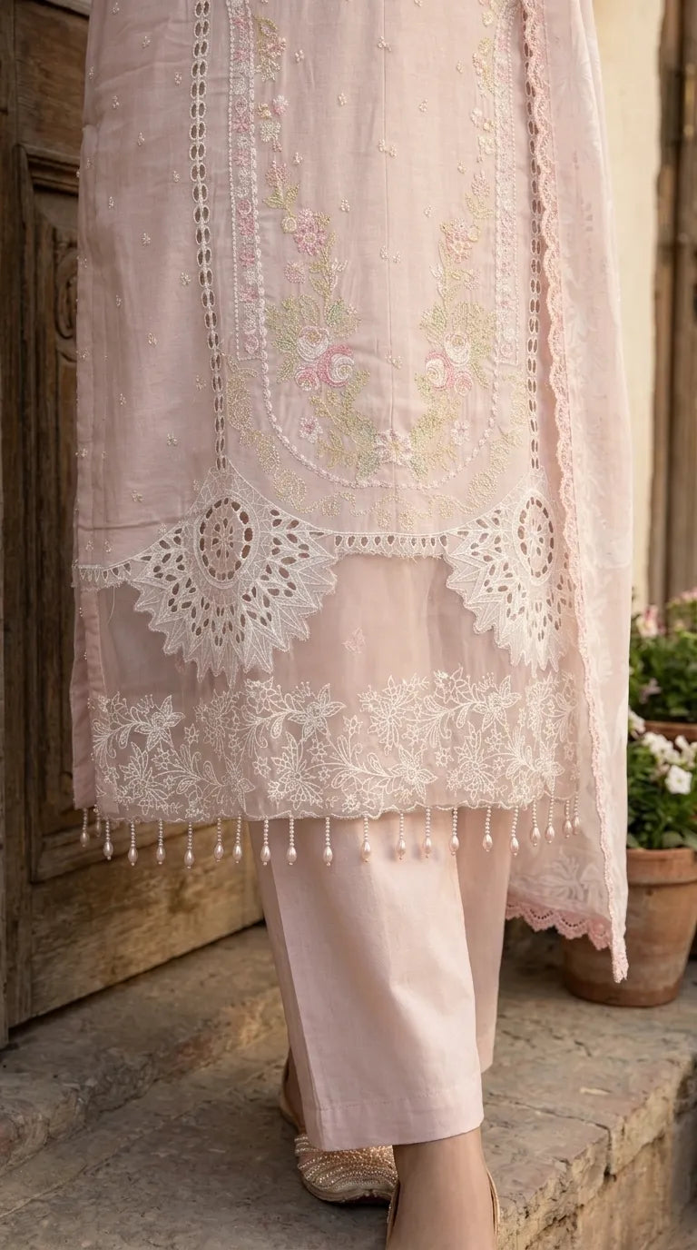 3 PC Embellished Karandi Stitched Suit PW603862