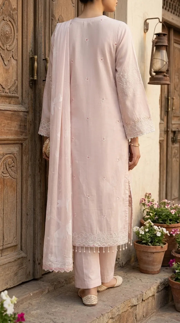 3 PC Embellished Karandi Stitched Suit PW603862
