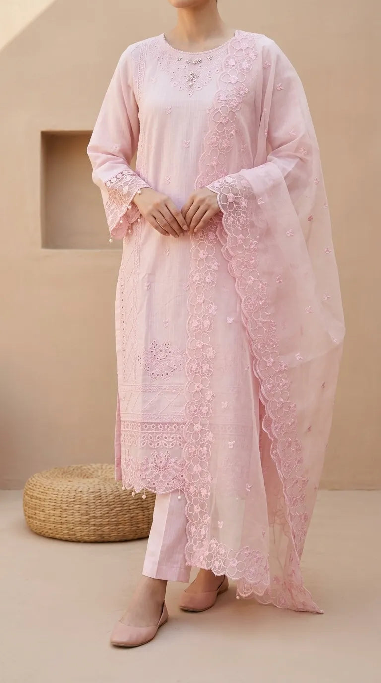 3 PC Embellished Khaddar Stitched Suit PW603918