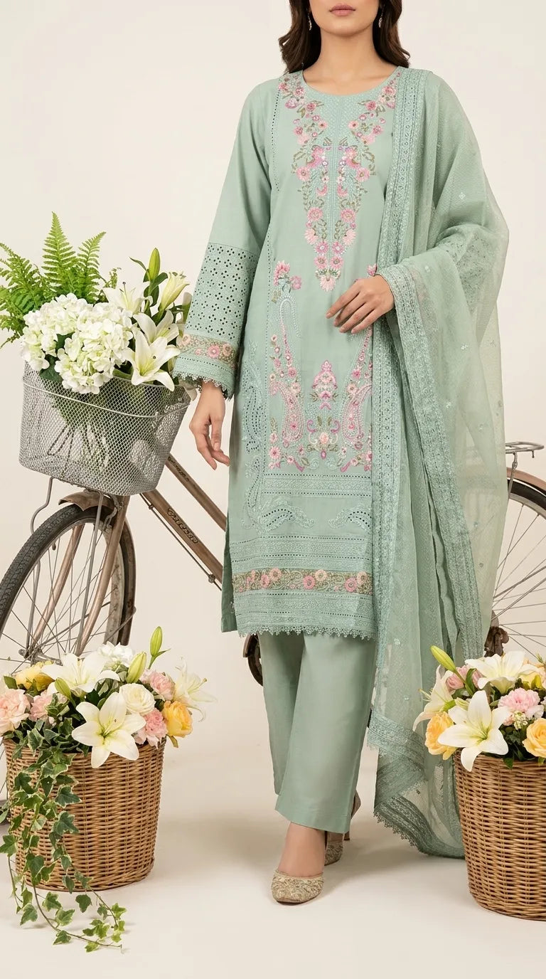 3 PC Embellished Karandi Suit PW604011