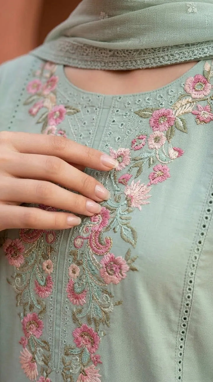 3 PC Embellished Karandi Stitched Suit PW604011