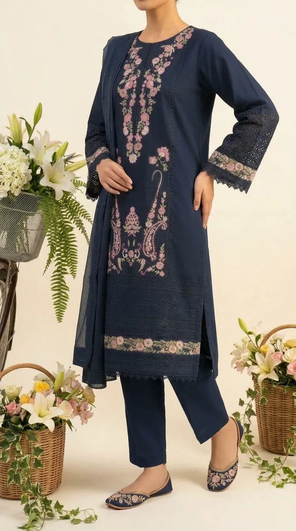3 PC Embellished Karandi Stitched Suit PW604012