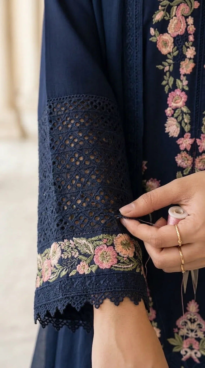 3 PC Embellished Karandi Stitched Suit PW604012