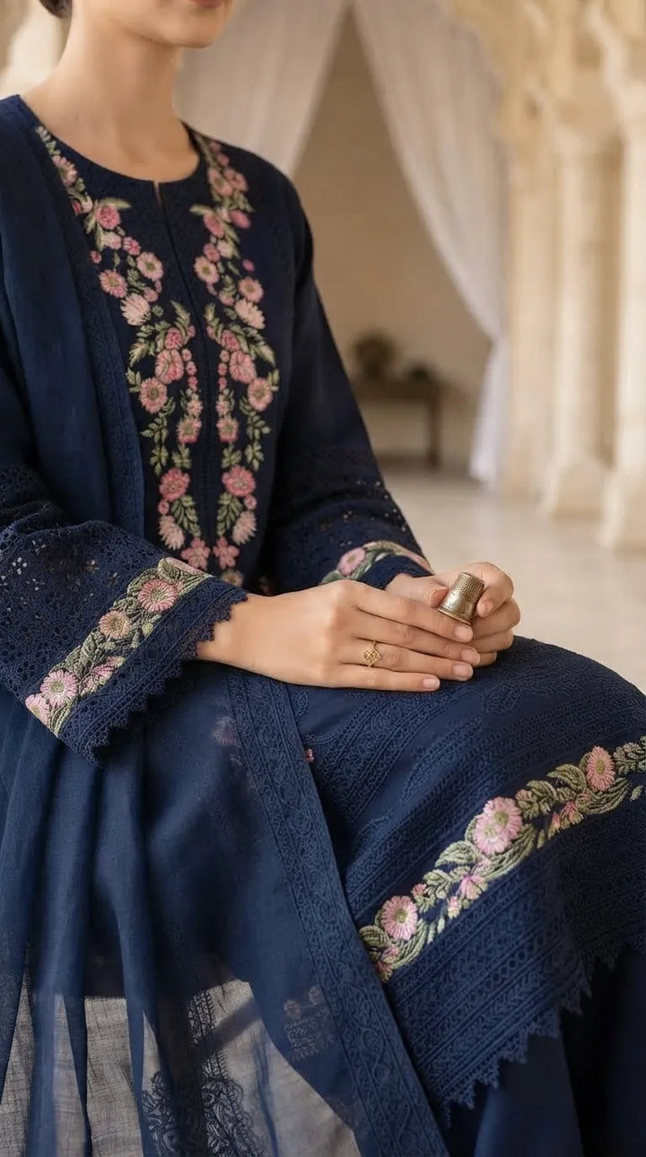 3 PC Embellished Karandi Stitched Suit PW604012