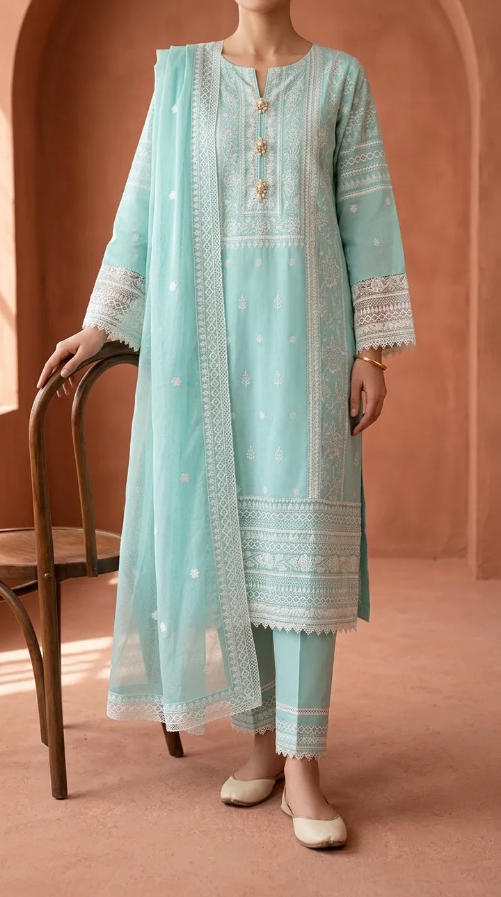 3 PC Embellished Karandi Stitched Suit PW604117