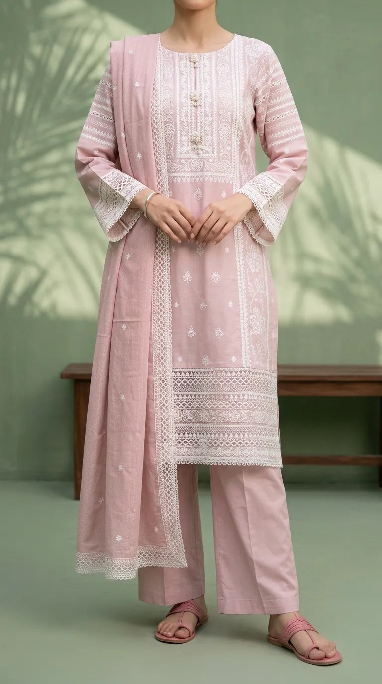3 PC Embellished Karandi Stitched Suit PW604118