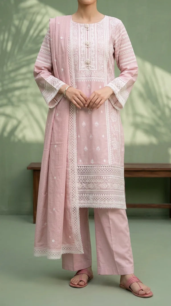 3 PC Embellished Karandi Stitched Suit PW604118