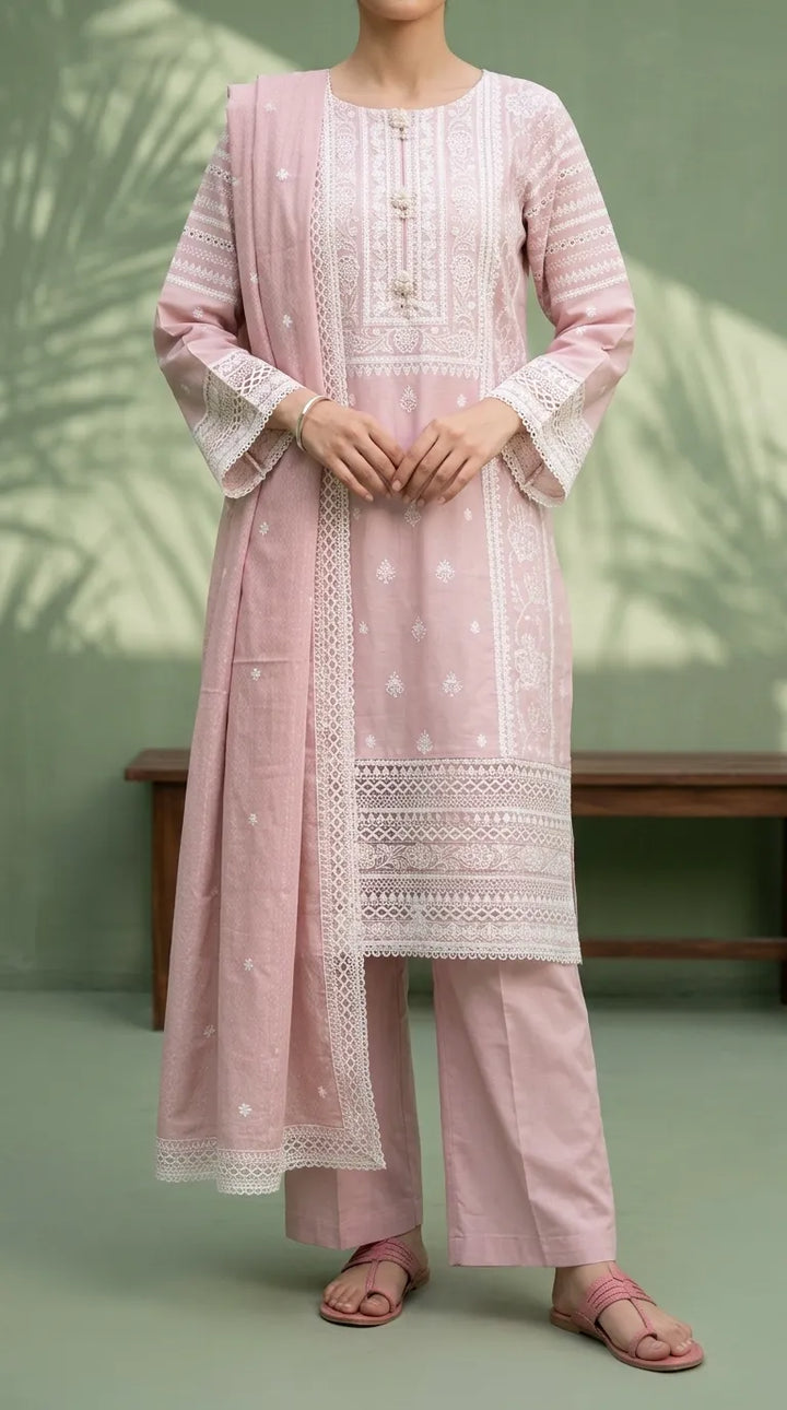 3 PC Embellished Karandi Stitched Suit PW604118