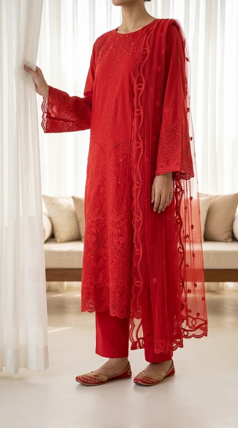 3 PC Embellished Karandi Stitched Suit PW604213