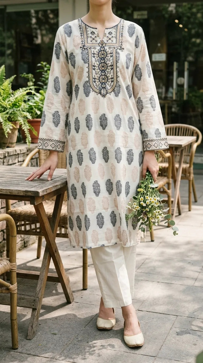 2 PC Embellished Jacquard Stitched Suit PW604593