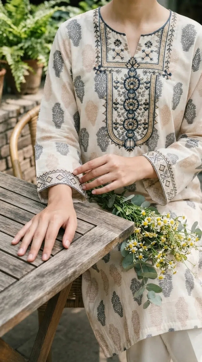 2 PC Embellished Jacquard Stitched Suit PW604593