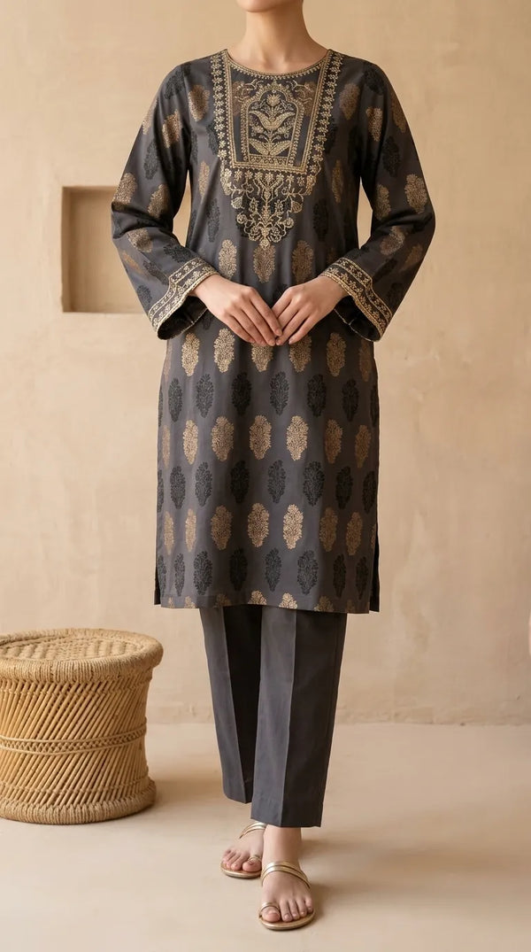 2 PC Embellished Jaquard Stitched Suit PW604795