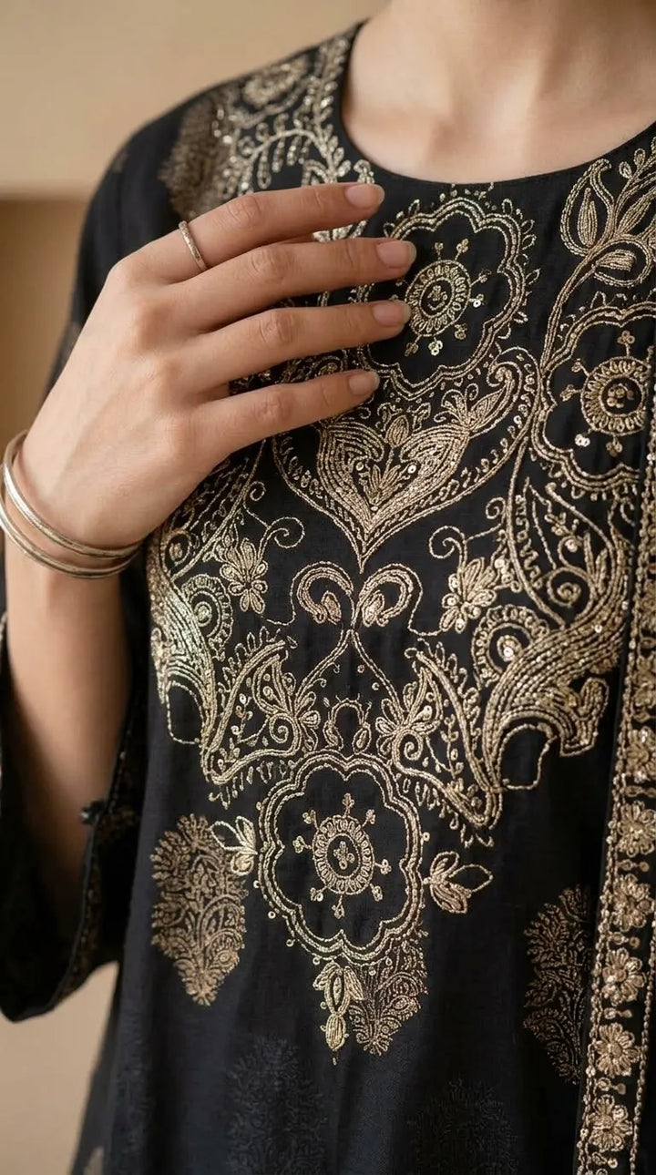 2 PC Embellished Jacquard Stitched Suit PW604801