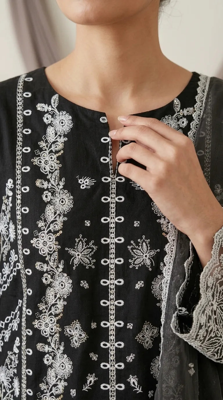 3 PC Embellished Jaquard Stitched Suit PW605001