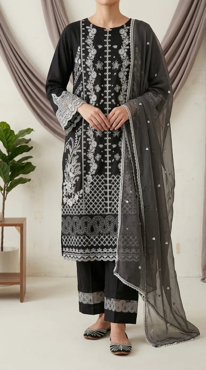 3 PC Embellished Jaquard Stitched Suit PW605001