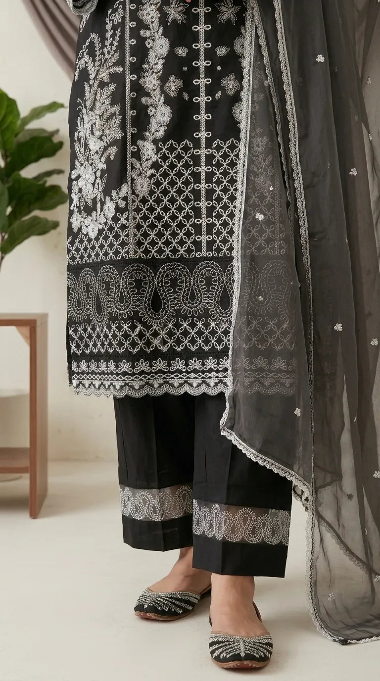 3 PC Embellished Jaquard Stitched Suit PW605001