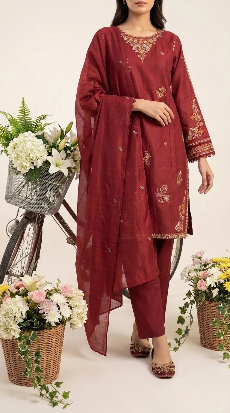 3 PC Embellished Khaddar Suit PW608313