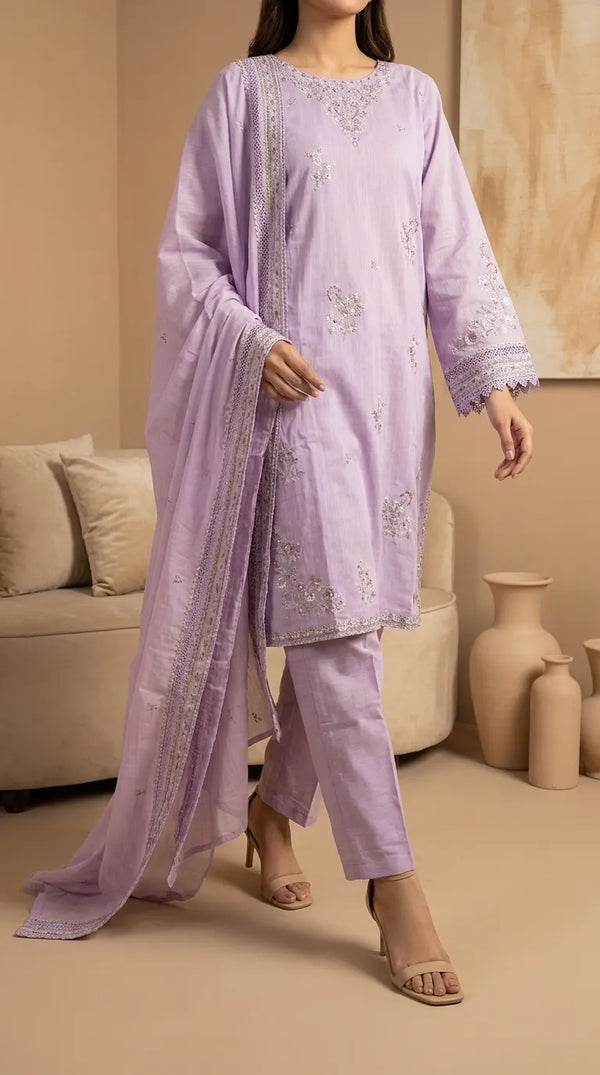 3 PC Embellished Khaddar Suit PW608343