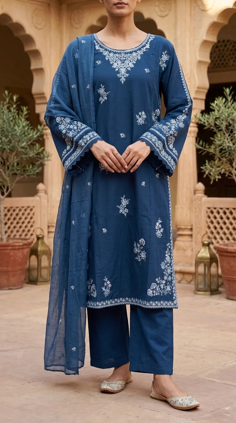 3 PC Embellished Khaddar Stitched Suit PW608396