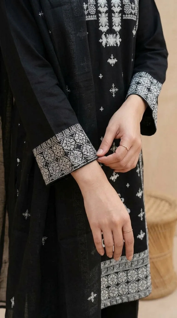 3 PC Embellished Khaddar Stitched Suit PW608401