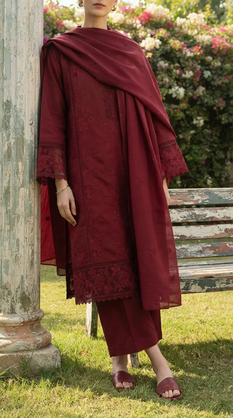 3 PC Embellished Khaddar Stitched Suit PW608513